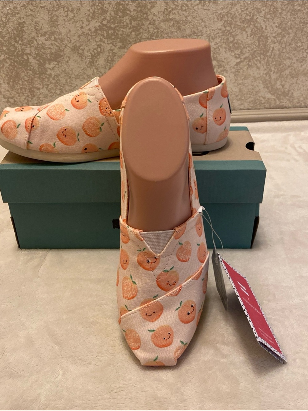 Toms Pink Pearl Paper Source Peach Print Slip-On Canvas Flats